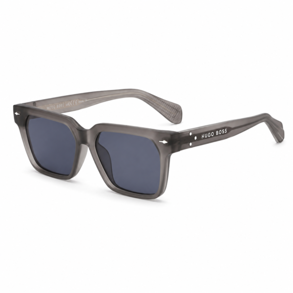Hugo Boss KK66-14 | Transparent Smoke Grey Rectangular Sunglasses Dark Blue Lens