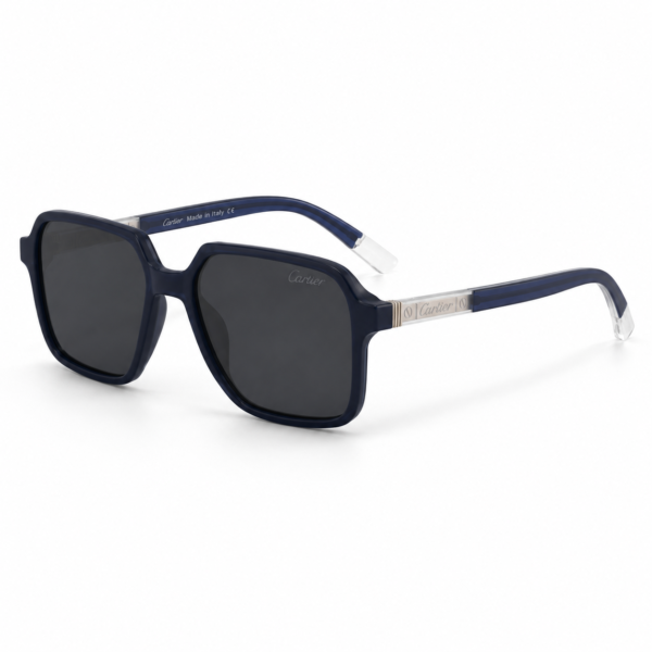 Cartier CA-21304 | Navy Blue Square Sunglasses Black Polarized Lens