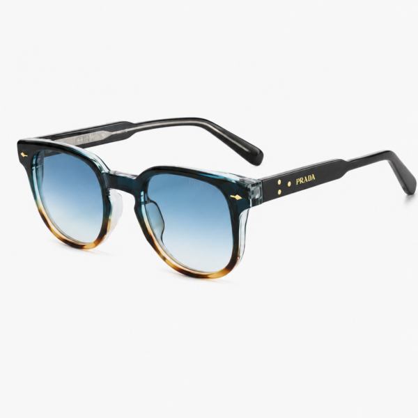 Prada KK66-6 | Transparent Tortoise Round Sunglasses Blue Gradient Lens