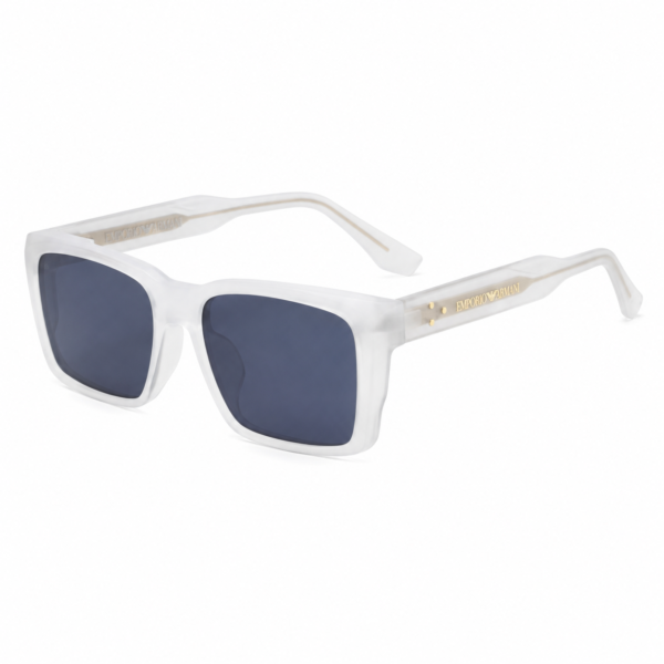 Armani KK66-19 | Transparent White Rectangular Sunglasses Dark Blue Lens